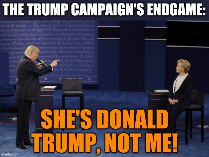 THE TRUMP CAMPAIGN'S ENDGAME:; SHE'S DONALD TRUMP, NOT ME! | made w/ Imgflip meme maker
