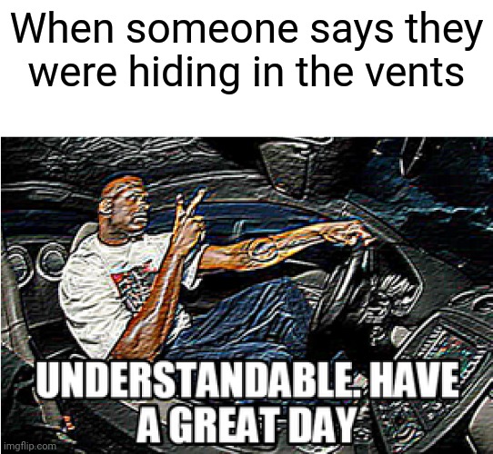 UNDERSTANDABLE, HAVE A GREAT DAY | When someone says they were hiding in the vents | image tagged in understandable have a great day | made w/ Imgflip meme maker