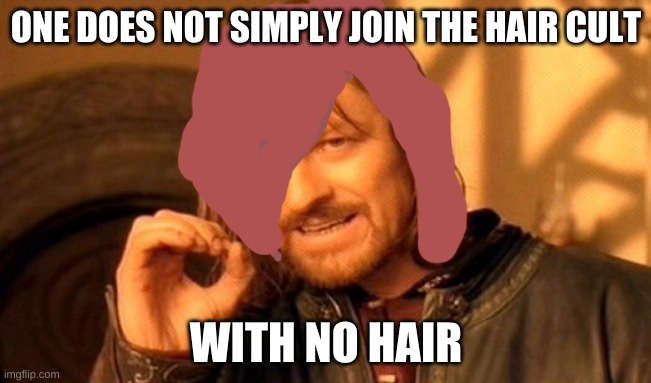 hair | ONE DOES NOT SIMPLY JOIN THE HAIR CULT; WITH NO HAIR | image tagged in memes,one does not simply | made w/ Imgflip meme maker