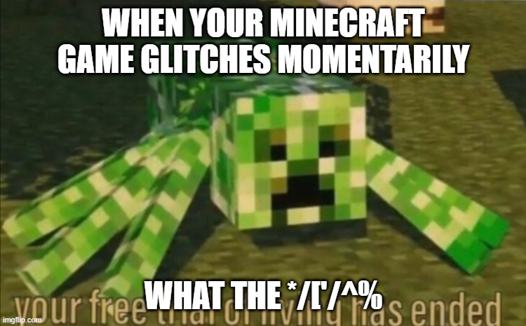 Your Free Trial of Living Has Ended | WHEN YOUR MINECRAFT GAME GLITCHES MOMENTARILY; WHAT THE */['/^% | image tagged in your free trial of living has ended | made w/ Imgflip meme maker