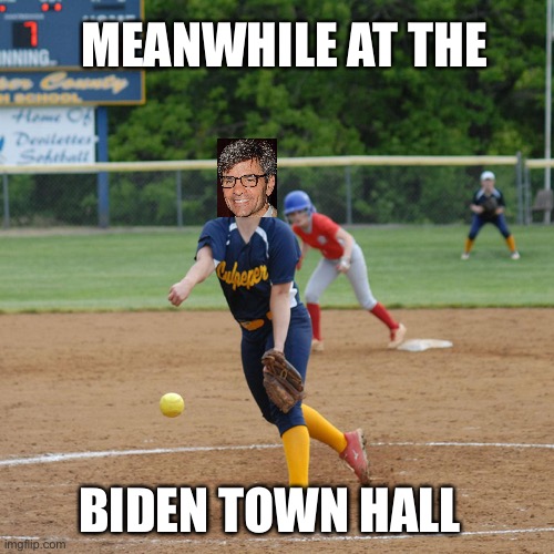 Town hall | MEANWHILE AT THE; BIDEN TOWN HALL | image tagged in softball | made w/ Imgflip meme maker