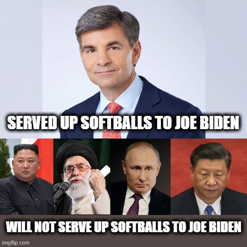 Can't people see why he couldn't be asked any tough questions?! | SERVED UP SOFTBALLS TO JOE BIDEN; WILL NOT SERVE UP SOFTBALLS TO JOE BIDEN | image tagged in memes,stupid liberals,joe biden,senile creep,softballs,abc town hall | made w/ Imgflip meme maker