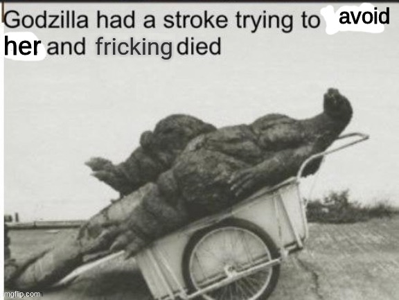 Godzilla had a stroke trying to read this and fricking died | avoid her | image tagged in godzilla had a stroke trying to read this and fricking died | made w/ Imgflip meme maker