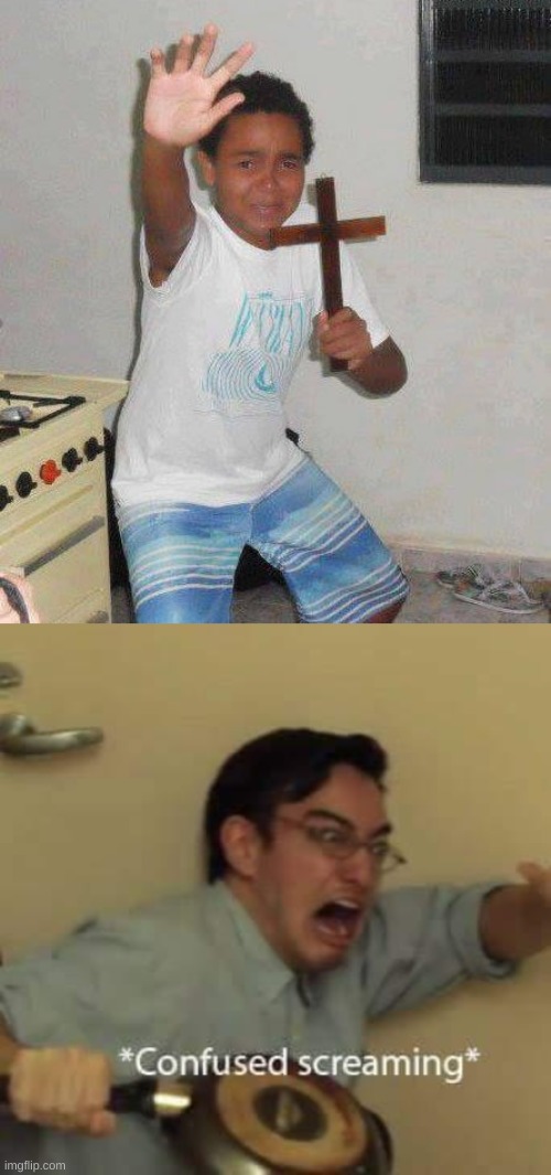 image tagged in filthy frank confused scream,mexican kid cross | made w/ Imgflip meme maker