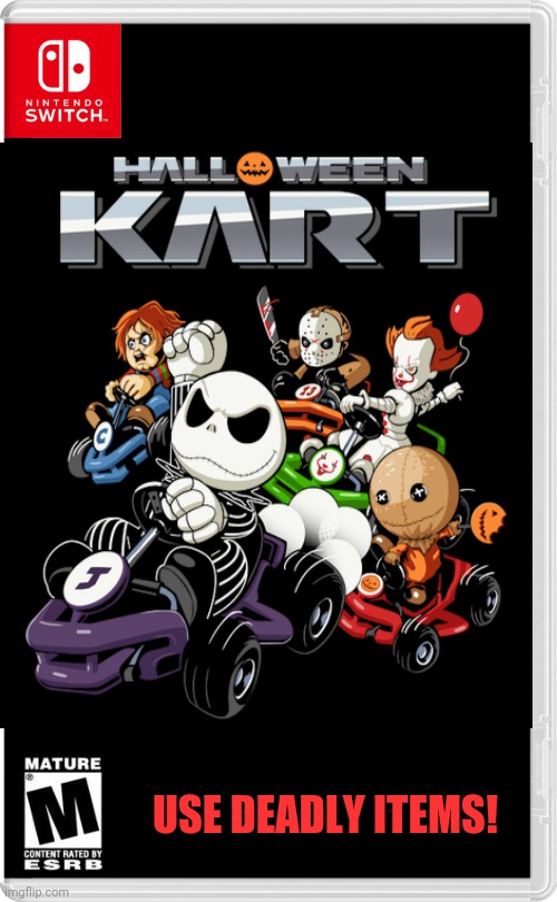 HALLOWEEN KART | USE DEADLY ITEMS! | image tagged in mario kart,halloween,spooktober,nintendo switch,fake switch games | made w/ Imgflip meme maker