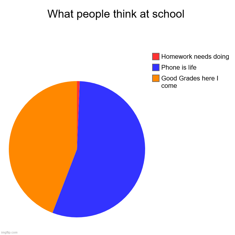 What people think at school | Good Grades here I come, Phone is life, Homework needs doing | image tagged in charts,pie charts | made w/ Imgflip chart maker
