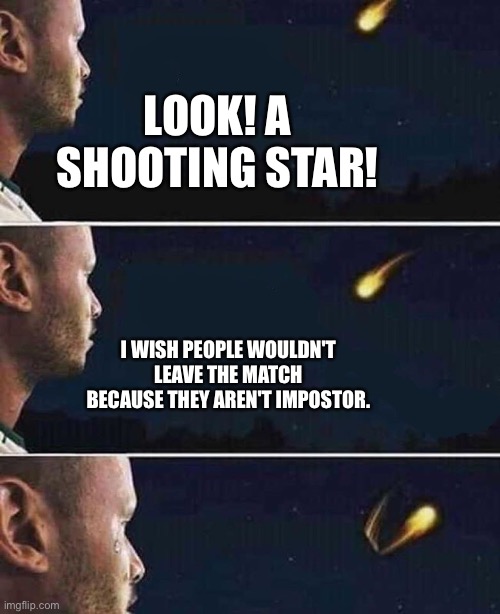 Don't be cringe | LOOK! A SHOOTING STAR! I WISH PEOPLE WOULDN'T LEAVE THE MATCH BECAUSE THEY AREN'T IMPOSTOR. | image tagged in shooting star,among us,emergency meeting among us,funny,memes,charts | made w/ Imgflip meme maker