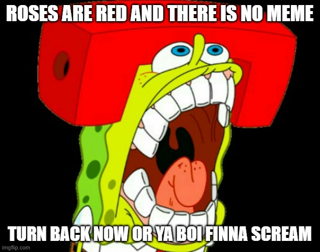 victory screech | ROSES ARE RED AND THERE IS NO MEME; TURN BACK NOW OR YA BOI FINNA SCREAM | image tagged in turn back,there is no mere,why are you still here | made w/ Imgflip meme maker