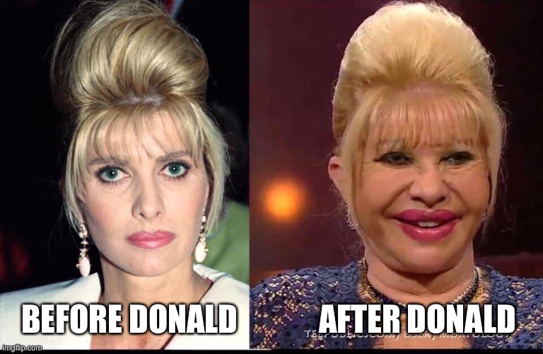 Before / After | BEFORE DONALD             AFTER DONALD | image tagged in ivana trump,donald trump,grossed out,lol so funny,before and after,trump supporter | made w/ Imgflip meme maker