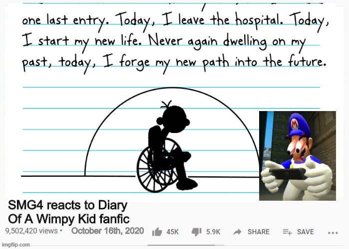 first post. |  SMG4 reacts to Diary Of A Wimpy Kid fanfic; October 16th, 2020 | image tagged in youtube video template,reactions,smg4,diary of a wimpy kid,fanfiction | made w/ Imgflip meme maker