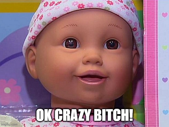 recalled doll meme | OK CRAZY BITCH! | image tagged in funny memes | made w/ Imgflip meme maker