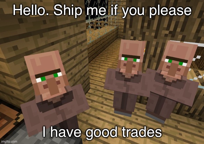 Villager | Hello. Ship me if you please; I have good trades | image tagged in minecraft villagers | made w/ Imgflip meme maker
