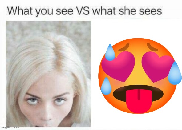 Okay this is way too horny! | image tagged in what you see vs what she sees,emoji,horny,sex,cursed,memes | made w/ Imgflip meme maker