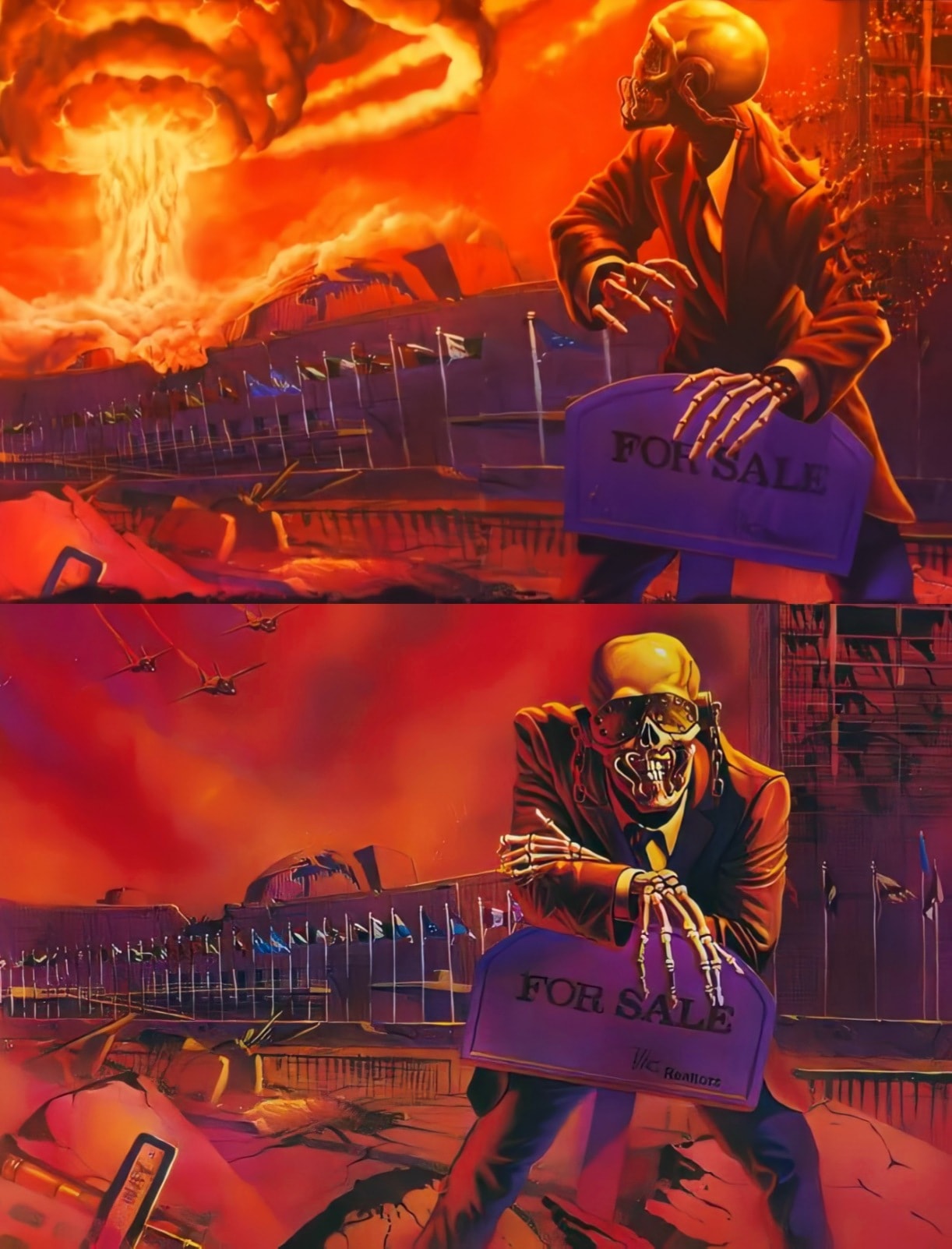 Esqueleto/calavera delante de explosión Blank Meme Template