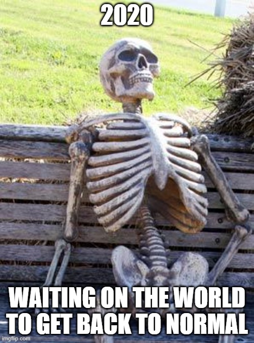 Waiting Skeleton | 2020; WAITING ON THE WORLD TO GET BACK TO NORMAL | image tagged in memes,waiting skeleton | made w/ Imgflip meme maker