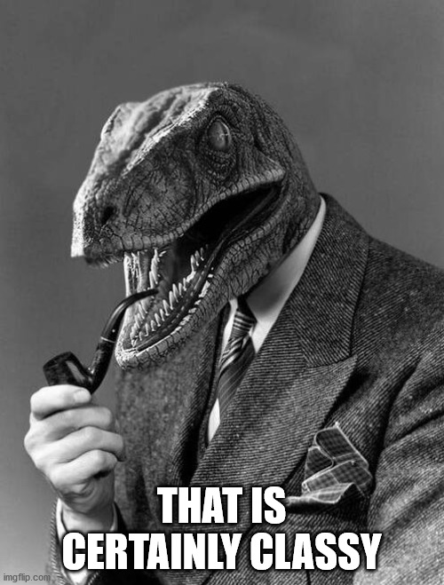 classy raptor | THAT IS CERTAINLY CLASSY | image tagged in classy raptor | made w/ Imgflip meme maker