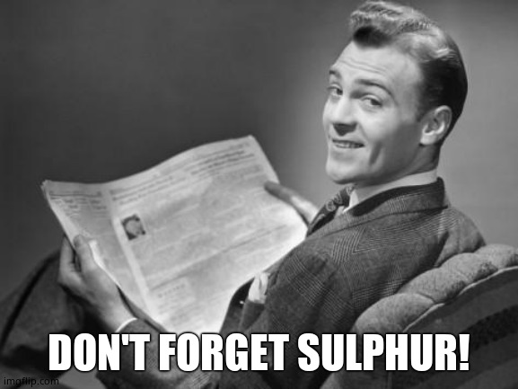 50's newspaper | DON'T FORGET SULPHUR! | image tagged in 50's newspaper | made w/ Imgflip meme maker