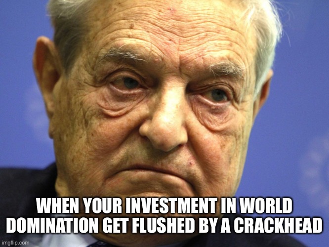 Some people about to get suicided | WHEN YOUR INVESTMENT IN WORLD DOMINATION GET FLUSHED BY A CRACKHEAD | image tagged in george soros,democrats,communism,globalism | made w/ Imgflip meme maker