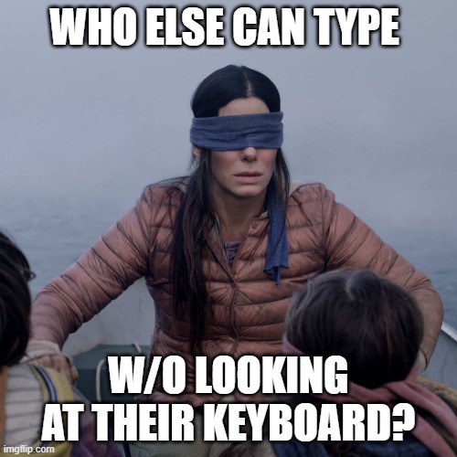 just wondering cause i tried doing it today and i can actually do this! | WHO ELSE CAN TYPE; W/O LOOKING AT THEIR KEYBOARD? | image tagged in memes,bird box | made w/ Imgflip meme maker