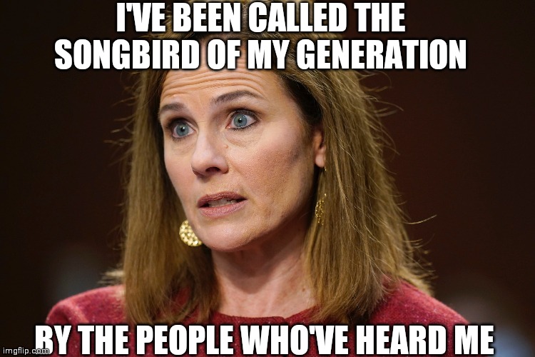 Add one more to the list of ACB's achievements | I'VE BEEN CALLED THE SONGBIRD OF MY GENERATION; BY THE PEOPLE WHO'VE HEARD ME | image tagged in funny,step brothers,movie quotes,amy coney barrett | made w/ Imgflip meme maker