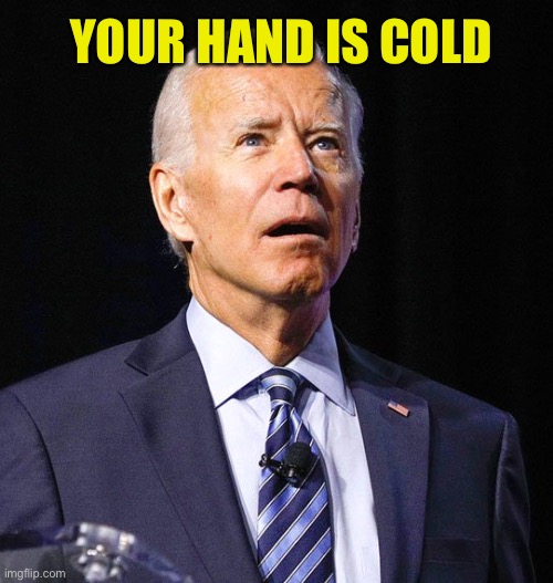 Joe Biden | YOUR HAND IS COLD | image tagged in joe biden | made w/ Imgflip meme maker