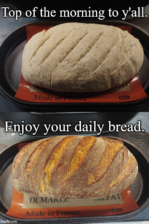 Morning Bread | Top of the morning to y'all. Enjoy your daily bread. | image tagged in bread,baking,good morning | made w/ Imgflip meme maker