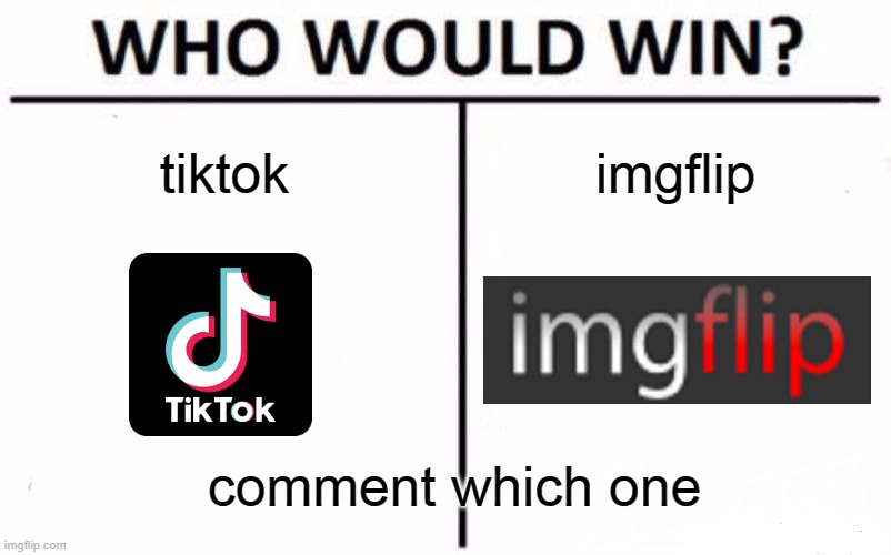 Who Would Win? Meme | tiktok; imgflip; comment which one | image tagged in memes,who would win | made w/ Imgflip meme maker