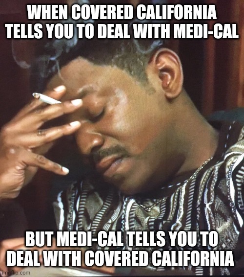 Mekhi Phifer | WHEN COVERED CALIFORNIA TELLS YOU TO DEAL WITH MEDI-CAL; BUT MEDI-CAL TELLS YOU TO DEAL WITH COVERED CALIFORNIA | image tagged in mekhi phifer,health insurance,medical | made w/ Imgflip meme maker