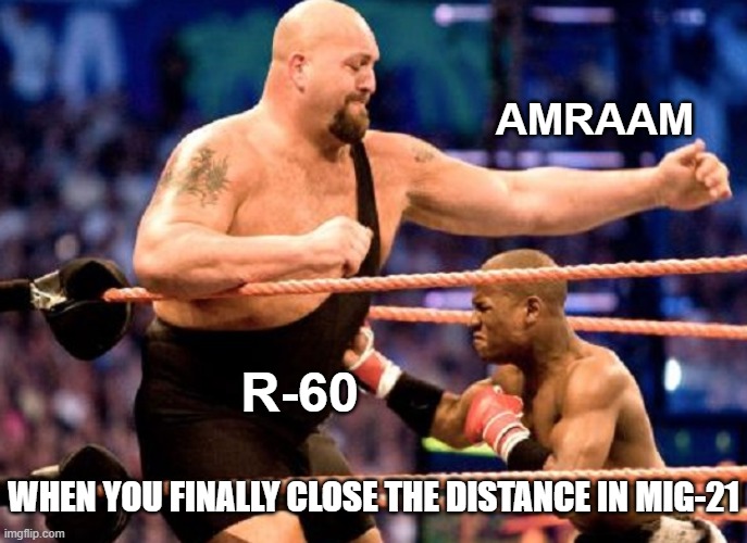 Closing the distance | AMRAAM; R-60; WHEN YOU FINALLY CLOSE THE DISTANCE IN MIG-21 | image tagged in dcs,mig-21,r60 | made w/ Imgflip meme maker