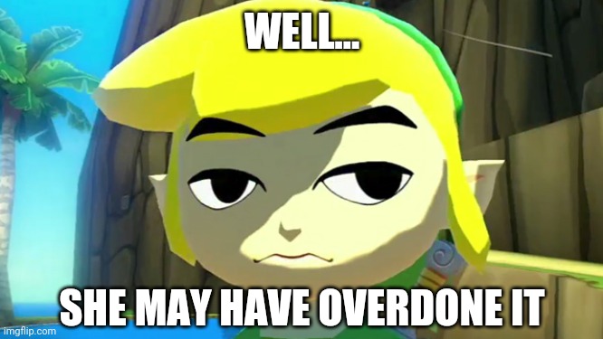 Zelda | WELL... SHE MAY HAVE OVERDONE IT | image tagged in zelda | made w/ Imgflip meme maker