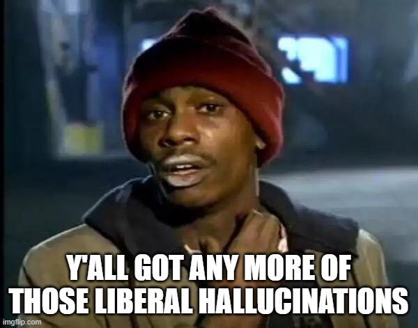 Y'all Got Any More Of That Meme | Y'ALL GOT ANY MORE OF THOSE LIBERAL HALLUCINATIONS | image tagged in memes,y'all got any more of that | made w/ Imgflip meme maker