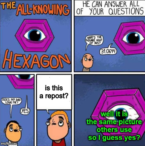 All knowing hexagon (ORIGINAL) | is this a repost? well it is the same picture others use so I guess yes? | image tagged in all knowing hexagon original | made w/ Imgflip meme maker