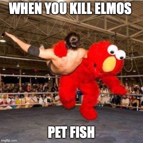 don't kill the fish | WHEN YOU KILL ELMOS; PET FISH | image tagged in elmo wrestling | made w/ Imgflip meme maker