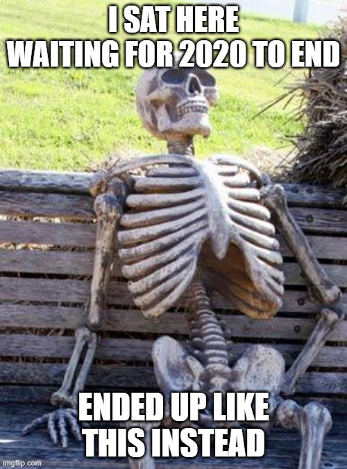LOL | I SAT HERE WAITING FOR 2020 TO END; ENDED UP LIKE THIS INSTEAD | image tagged in memes,waiting skeleton,funny,2020 sucks | made w/ Imgflip meme maker