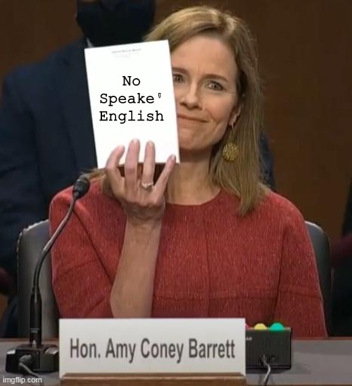 Amy Barrett - No Speake' English | No Speake' English | image tagged in memes | made w/ Imgflip meme maker