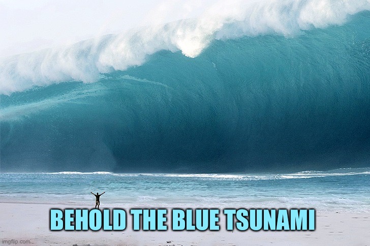 November 3, 2020 | BEHOLD THE BLUE TSUNAMI | image tagged in tsunami,memes | made w/ Imgflip meme maker