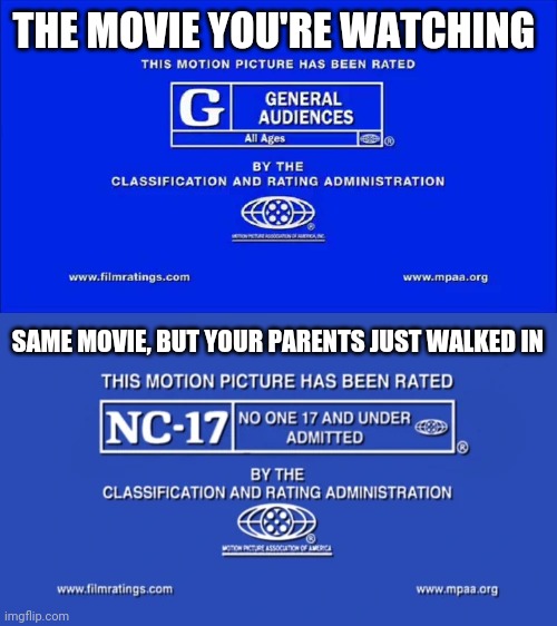 THE MOVIE YOU'RE WATCHING; SAME MOVIE, BUT YOUR PARENTS JUST WALKED IN | made w/ Imgflip meme maker