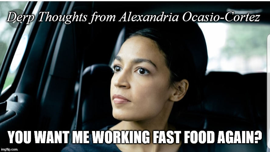 Derp Thoughts from AOC | YOU WANT ME WORKING FAST FOOD AGAIN? | image tagged in derp thoughts from aoc | made w/ Imgflip meme maker