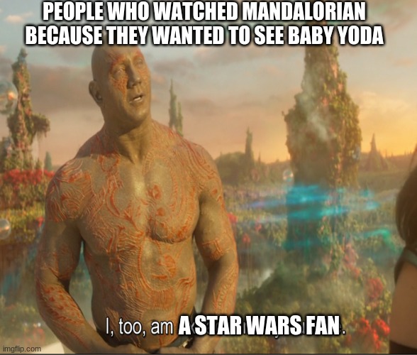 [there is one imposter among us] | PEOPLE WHO WATCHED MANDALORIAN BECAUSE THEY WANTED TO SEE BABY YODA; A STAR WARS FAN | image tagged in i too am extraordinarily humble | made w/ Imgflip meme maker