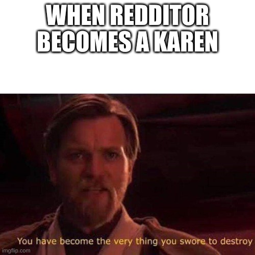 You have become the very thing you swore to destroy | WHEN REDDITOR BECOMES A KAREN | image tagged in you have become the very thing you swore to destroy | made w/ Imgflip meme maker