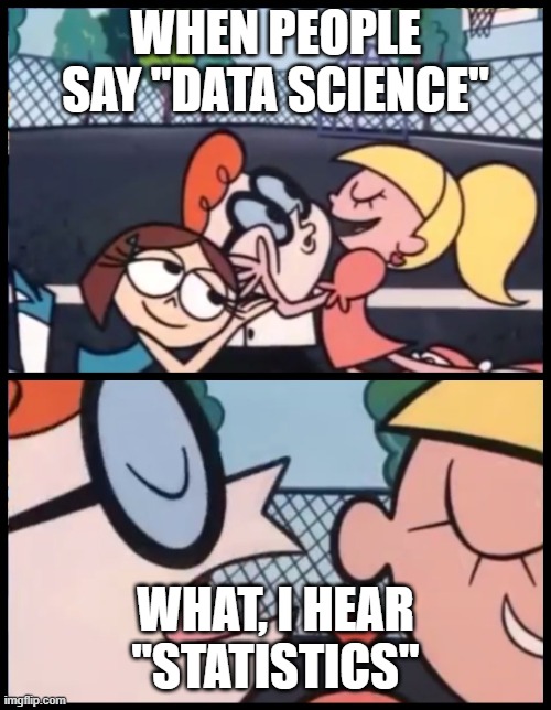 Say it Again, Dexter | WHEN PEOPLE SAY "DATA SCIENCE"; WHAT, I HEAR "STATISTICS" | image tagged in memes,say it again dexter | made w/ Imgflip meme maker