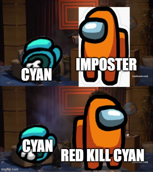 Red sus | IMPOSTER; CYAN; CYAN; RED KILL CYAN | image tagged in memes,who killed hannibal | made w/ Imgflip meme maker