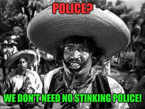 Badges | POLICE? WE DON'T NEED NO STINKING POLICE! | image tagged in badges | made w/ Imgflip meme maker