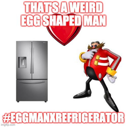 Eggman's Weird | THAT'S A WEIRD EGG SHAPED MAN; #EGGMANXREFRIGERATOR | image tagged in eggman,refrigerator,wierd | made w/ Imgflip meme maker