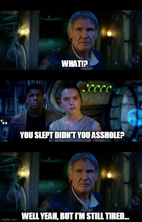 Sleep Jealousy | WHAT!? YOU SLEPT DIDN'T YOU ASSHOLE? WELL YEAH, BUT I'M STILL TIRED... | image tagged in memes,it's true all of it han solo | made w/ Imgflip meme maker