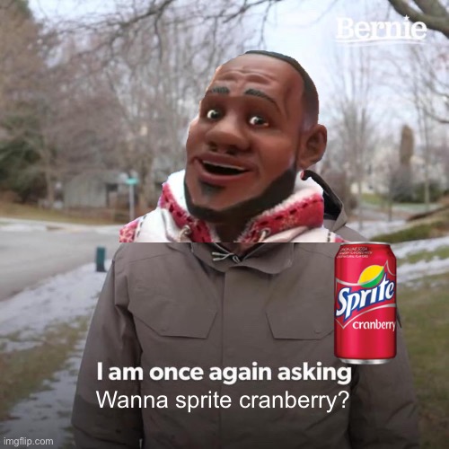 Bernie I Am Once Again Asking For Your Support | Wanna sprite cranberry? | image tagged in memes,bernie i am once again asking for your support,wanna sprite cranberry | made w/ Imgflip meme maker