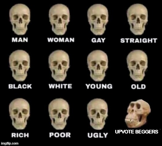 idiot skull | UPVOTE BEGGERS | image tagged in idiot skull,memes,imgflip users,funny,upvote begging,funny memes | made w/ Imgflip meme maker