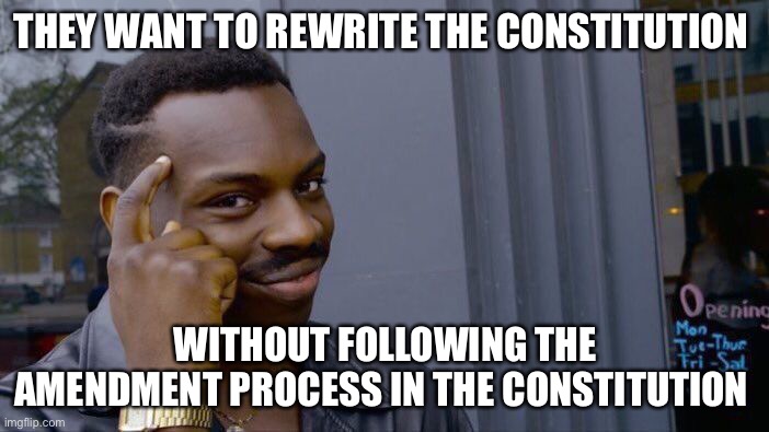 Roll Safe Think About It Meme | THEY WANT TO REWRITE THE CONSTITUTION WITHOUT FOLLOWING THE AMENDMENT PROCESS IN THE CONSTITUTION | image tagged in memes,roll safe think about it | made w/ Imgflip meme maker