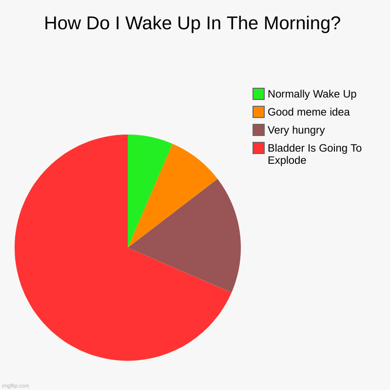 How Do I Wake Up In The Morning? | Bladder Is Going To Explode, Very hungry, Good meme idea, Normally Wake Up | image tagged in charts,pie charts | made w/ Imgflip chart maker