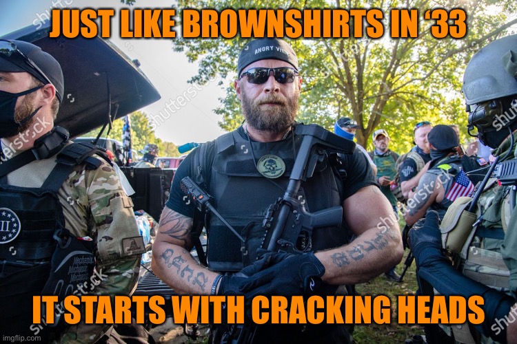 JUST LIKE BROWNSHIRTS IN ‘33 IT STARTS WITH CRACKING HEADS | made w/ Imgflip meme maker
